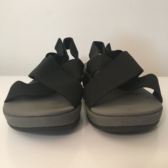 Cloudsteppers by Clarks Cushion Soft Black & Gray Wedge Sandals Shoes Size 8.5 W - Picture 6 of 14